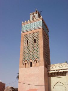 Mosque tower in Marrakech, Morocco (Wikimedia)