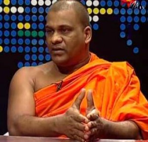 Galagoda Aththe Gnanasara, general secretary of the Buddhist extremist Bodu Bala Sena, on Helabima TV Hiru. (YouTube)
