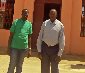 The Rev. Yat Michael (L) and the Rev. Peter Yein Reith (R) after church service in Hai Jebel in Juba. (Morning Star News)