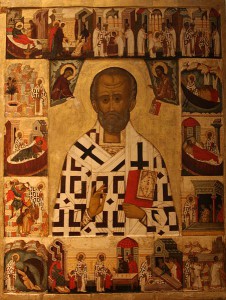 Russian depiction of St. Nicholas, late 1400s or early 1500s, National Museum, Stockholm. (Wikipedia, Bjoertvedt)
