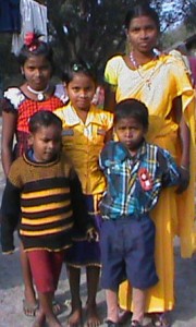 Widow and children of Baishakhu Pahari, who was killed by Hindu extremists. (Morning Star News photo)