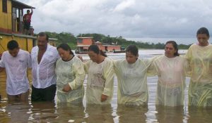 Newly baptized believers in Putumayo River. (Morning Star News, David Miller)