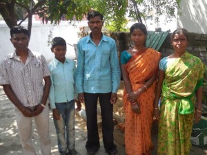 Pastor Tilas Bedia, (left), with the family of his brother Chandra Bedia (center), were attacked by Hindu extremists. (Morning Star News)