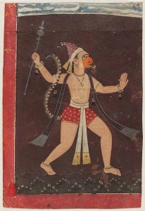 Painting from northern India, cerca 1700, of Hanuman god. (Wikipedia)