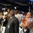 The Rev. Daud Fadul (center) and the Rev. Faruk Angelo (left) at Khartoum Bahri Evangelical Church vigil. (Morning Star News)
