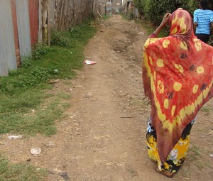 Hassan's mother on pathway where he was attacked outside Nairobi. (Morning Star News)