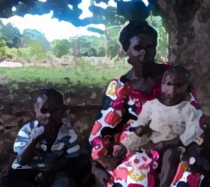 Ntende Hawa and two of her children, photo altered for security reasons. (Morning Star News)