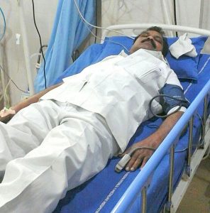 The Rev. Gandham Padma Rao in ICU at Medlife Hospital, Mancherial. (Morning Star News courtesy of family)