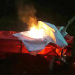 Hindu extremists burned a banner from the planned gospel campaign in Charoda, Chhattisgarh state, India. (Morning Star News)