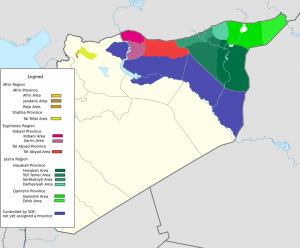 Areas under Democratic Federation of Northern Syria administration. (Wikipedia)