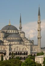 Sultan Ahmed Mosque, also known as the Blue Mosque, in Istanbul, Turkey. (Wikipedia)