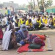 Leela Bai and other protestors ouside Thikri police station in Madhya Pradesh, India in early January 2021. (Morning Star News)