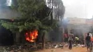 Burning home where cell fellowship met in Luuka, Uganda on Nov. 20, 2022. (Morning Star News)