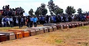 Coffins at funeral for 40 Christians slain on Dec. 18, 2022 in Mallagum, Kaura County, southern Kaduna state, Nigeria. (Anthony Timothy for Morning Star News)