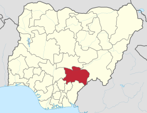 Location of Benue state, Nigeria. (Profoss, derived from original by Uwe Dedering, Creative Commons)