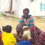 Sudanese family at Gorom Refugee Settlement in South Sudan in July 2023. (Manyang David Mayar, VOA)