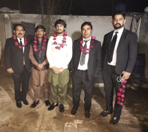 Sahil Shahid and Raheel Shahid (in white shirt) after release with defense team on Jan. 25, 2025. (Christian Daily International-Morning Star News)