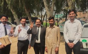 Chand Shamaun (in tan clothes) with attorneys after acquittal of false blasphemy charges on May 10, 2025 in Pakistan. (Christian Daily International-Morning Star News)