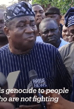 Former Benue state Gov. Gabriel Suswam laments herdsmen’s June 13-14 slaughter of predominantly Christian farmers in Yelwata, Nigeria to media on June 19, 2025. (Screenshot from TRT World broadcast)