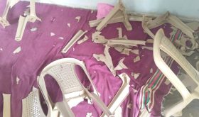 Chairs smashed in attack on church in Borsi village, Dhamtari District, Chattisgarh, India on June 8, 2025. (Morning Star News)