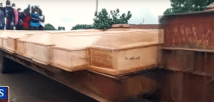 Coffins of 27 Christians slain in Bindi, Plateau state, Nigeria on July 15, 2025 on truck for procession. (Screenshot from TVC New report)