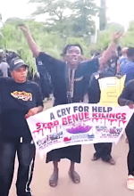 Villagers protest massacre in Yelwata, Guma County, Benue state, Nigeria in mid-June 2025. (Screenshot from Channels Television report on YouTube)