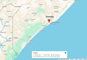 Afgooye town is near Mogadishu, Somalia. (Map data © 2025 Google)