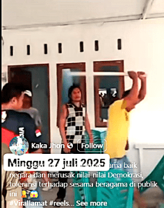 Attack on prayer house in Padang Sarai village, Padang City, West Sumatra Province, Indonesia on July 27, 2025. (Screenshot from video on Facebook)