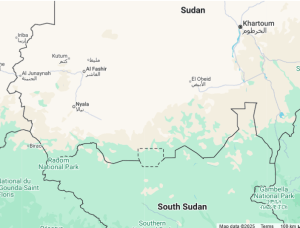 Sudan border with South Sudan. (Map data © 2025 Google)