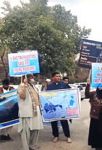 Families of victims of false blasphemy cases protest outside National Press Club in Islamabad, Pakistan on Jan. 10, 2025. (CDI-MSN screenshot of video).