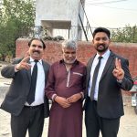 Nadeem Masih with attorneys Javed Sahotra (L) and Shawaiz Javed (R) after his release from prison on June 23, 2026. (Christian Daily International-Morning Star News)