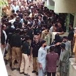 Muslim mob protests outside of home of Christian accused of blasphemy in Karachi, Pakistan on July 9, 2026. (Screenshot from Facebook)