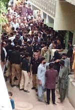 Muslim mob protests outside of home of Christian accused of blasphemy in Karachi, Pakistan on July 9, 2026. (Screenshot from Facebook)