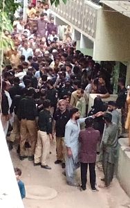 Muslim mob protests outside of home of Christian accused of blasphemy in Karachi, Pakistan on July 9, 2026. (Screenshot from Facebook)