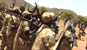 SPLA members in Nuba Mountains in video recording from 2014. (Screenshot from Nuba Mountains Shamson)
